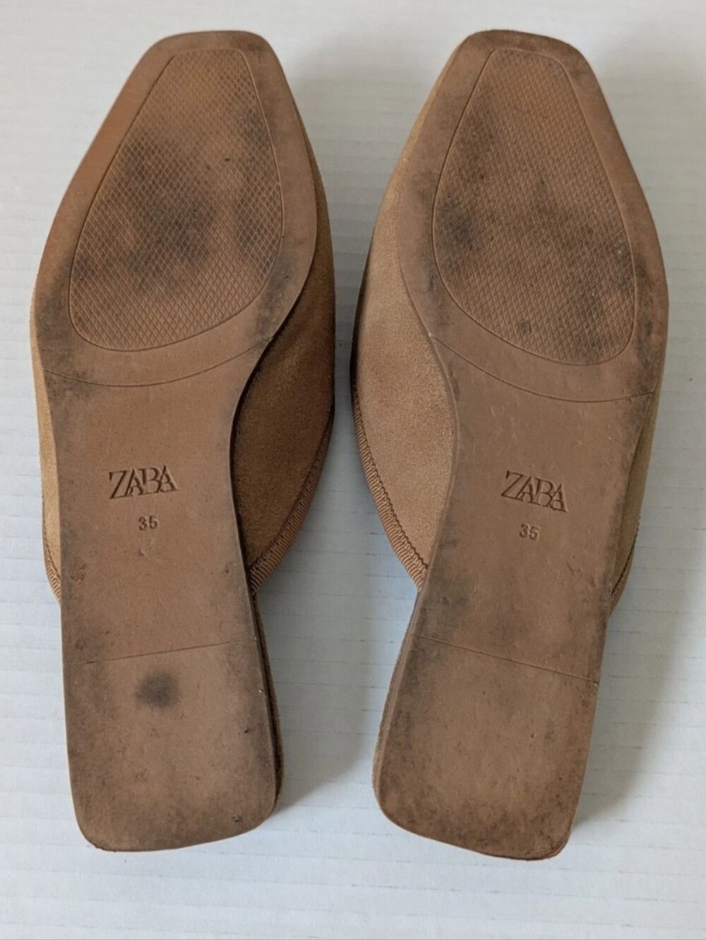 Zara Square Toe Suede Ballet Mule Flats- Tan Womens Size UER 5 - Picture 3 of 8